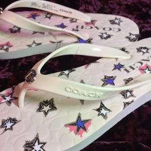 Coach Flip Flops, White w/ Stars